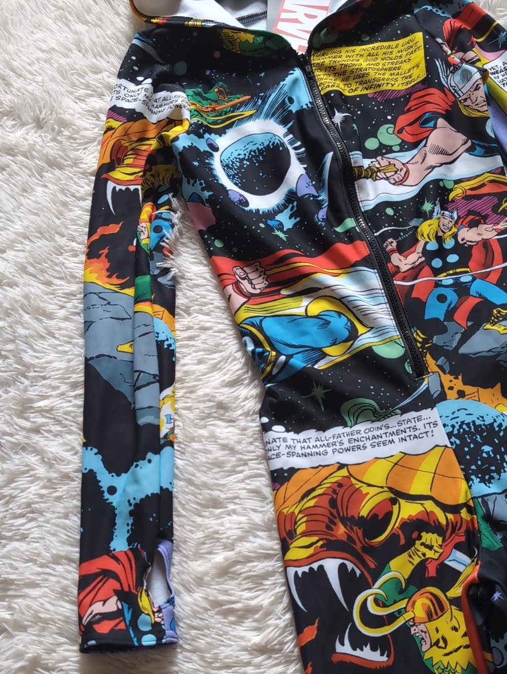 NWT Blackmilk Marvel Thor Rainbow Bridge Hooded Zip Jumpsuit Snugglesuit Small - Picture 5 of 16